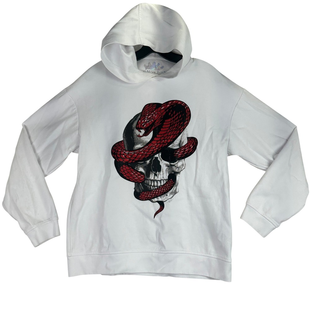Heads Or Tails Pullover Hoodie‎ Women L White Minimalist Streetwear Sweatshirt